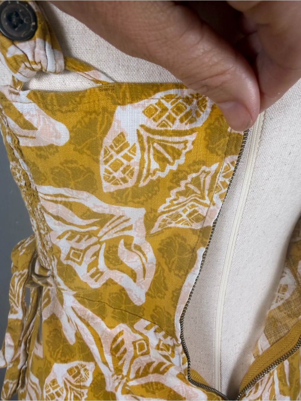 Patagonia Pataloha Mustard Yellow Floral Sleeveless Faux Wrap Dress - Picture 8 of 10